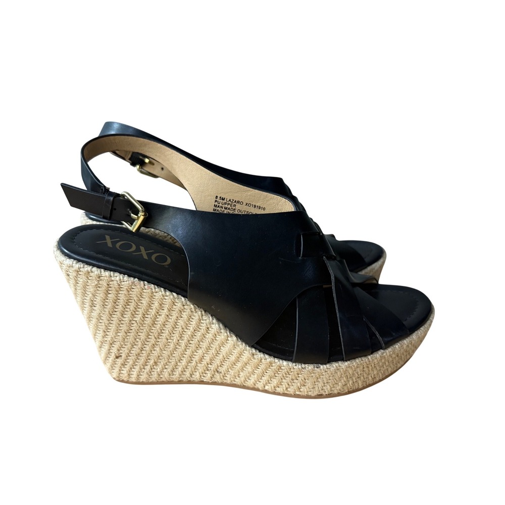 XOXO Lazaro Black Faux Leather Espadrille Wedge Sandals XO191910 Mens 8 Sh1